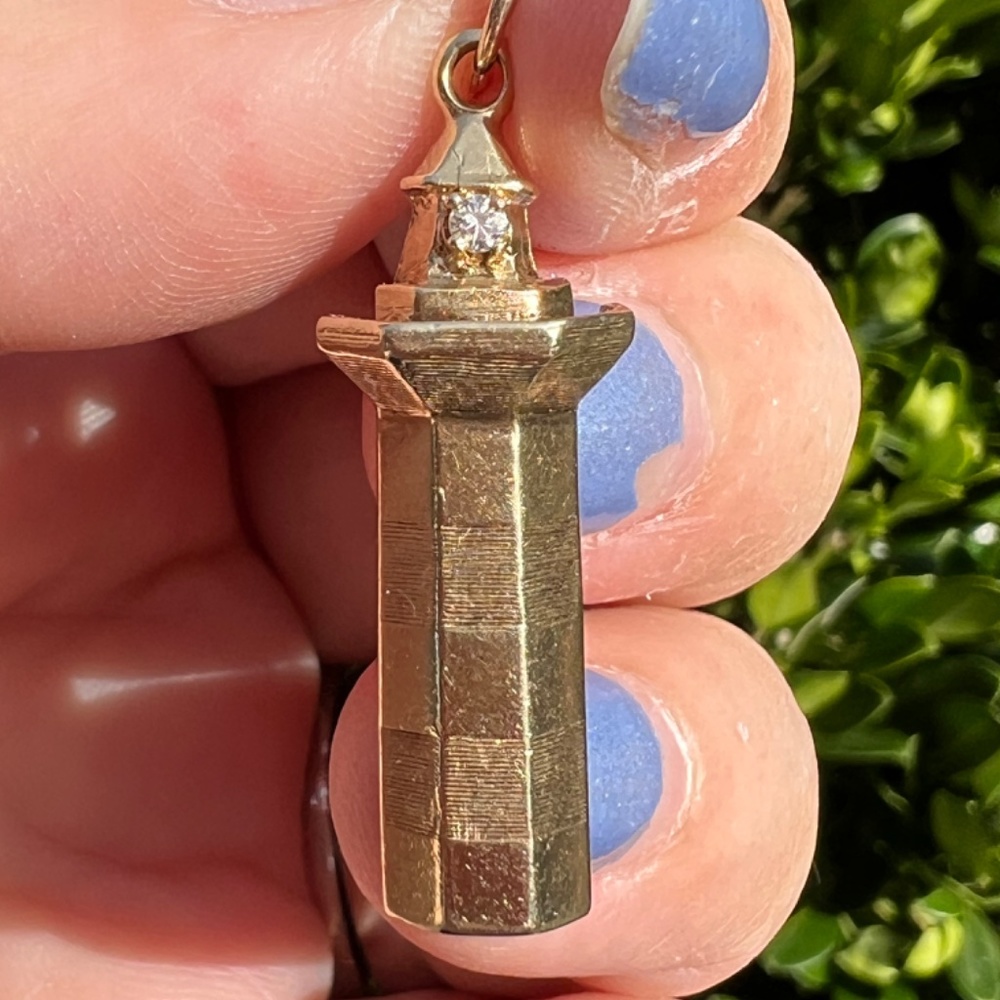VINTAGE LIGHTHOUSE CHARM PENDANT 14K GOLD DIAMOND UNIQUE CUSTOM MADE NAUTICAL
